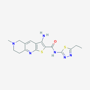 molecular formula C16H18N6OS2 B461236 3-amino-N-(5-ethyl-1,3,4-thiadiazol-2-yl)-6-methyl-5,6,7,8-tetrahydrothieno[2,3-b][1,6]naphthyridine-2-carboxamide 