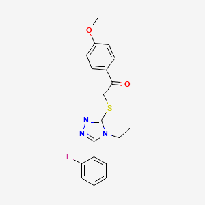 molecular formula C19H18FN3O2S B4612394 2-{[4-ethyl-5-(2-fluorophenyl)-4H-1,2,4-triazol-3-yl]thio}-1-(4-methoxyphenyl)ethanone 