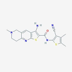 molecular formula C19H19N5OS2 B461241 3-amino-N-(3-cyano-4,5-dimethyl-2-thienyl)-6-methyl-5,6,7,8-tetrahydrothieno[2,3-b][1,6]naphthyridine-2-carboxamide CAS No. 923552-18-5