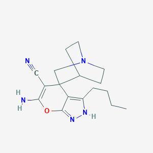 molecular formula C17H23N5O B461245 6'-amino-3'-butylspiro[1-azabicyclo[2.2.2]octane-3,4'-2H-pyrano[2,3-c]pyrazole]-5'-carbonitrile 