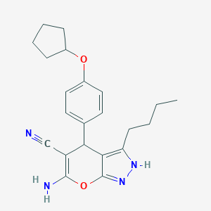 molecular formula C22H26N4O2 B461246 6-Amino-3-butyl-4-[4-(cyclopentyloxy)phenyl]-2,4-dihydropyrano[2,3-c]pyrazole-5-carbonitrile 