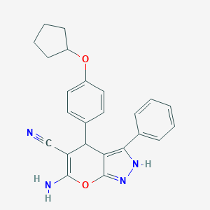 molecular formula C24H22N4O2 B461248 6-Amino-4-[4-(cyclopentyloxy)phenyl]-3-phenyl-2,4-dihydropyrano[2,3-c]pyrazole-5-carbonitrile 