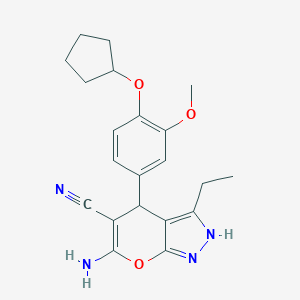 molecular formula C21H24N4O3 B461249 6-Amino-4-[4-(cyclopentyloxy)-3-methoxyphenyl]-3-ethyl-2,4-dihydropyrano[2,3-c]pyrazole-5-carbonitrile 