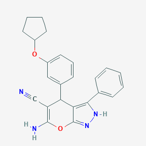 molecular formula C24H22N4O2 B461253 6-Amino-4-[3-(cyclopentyloxy)phenyl]-3-phenyl-2,4-dihydropyrano[2,3-c]pyrazole-5-carbonitrile 