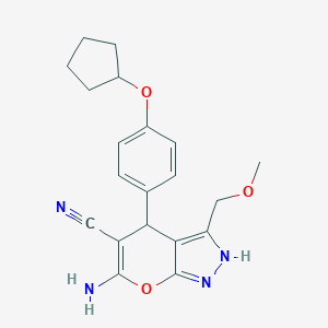 molecular formula C20H22N4O3 B461254 6-Amino-4-[4-(cyclopentyloxy)phenyl]-3-(methoxymethyl)-2,4-dihydropyrano[2,3-c]pyrazole-5-carbonitrile 