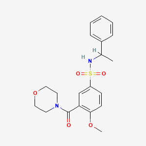 molecular formula C20H24N2O5S B4612598 4-methoxy-3-(morpholin-4-ylcarbonyl)-N-(1-phenylethyl)benzenesulfonamide 