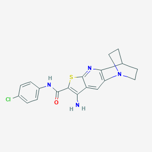 molecular formula C19H17ClN4OS B461261 8-氨基-N-(4-氯苯基)-1,2,3,4-四氢-1,4-乙硫并[2,3-b][1,5]萘啶-7-甲酰胺 CAS No. 728003-26-7