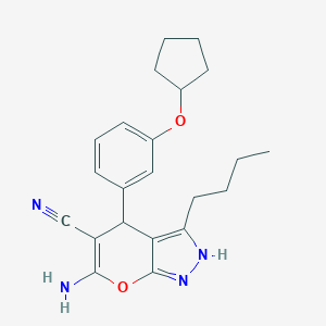 molecular formula C22H26N4O2 B461263 6-Amino-3-butyl-4-[3-(cyclopentyloxy)phenyl]-2,4-dihydropyrano[2,3-c]pyrazole-5-carbonitrile 