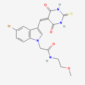 2-[5-bromo-3-[(4,6-dioxo-2-sulfanylidene-1,3-diazinan-5-ylidene)methyl]indol-1-yl]-N-(2-methoxyethyl)acetamide