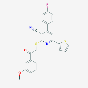 molecular formula C25H17FN2O2S2 B461285 4-(4-Fluorophenyl)-2-{[2-(3-methoxyphenyl)-2-oxoethyl]sulfanyl}-6-(2-thienyl)nicotinonitrile 
