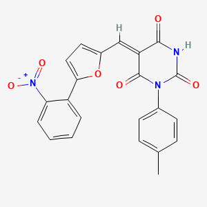 molecular formula C22H15N3O6 B4612856 1-(4-甲基苯基)-5-{[5-(2-硝基苯基)-2-呋喃基]亚甲基}-2,4,6(1H,3H,5H)-嘧啶三酮 