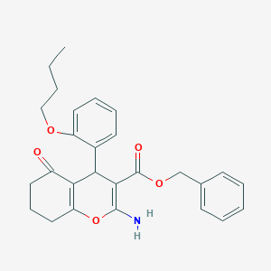 molecular formula C27H29NO5 B461300 benzyl 2-amino-4-(2-butoxyphenyl)-5-oxo-5,6,7,8-tetrahydro-4H-chromene-3-carboxylate 