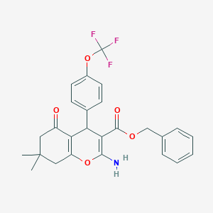 molecular formula C26H24F3NO5 B461302 benzyl 2-amino-7,7-dimethyl-5-oxo-4-[4-(trifluoromethoxy)phenyl]-5,6,7,8-tetrahydro-4H-chromene-3-carboxylate 