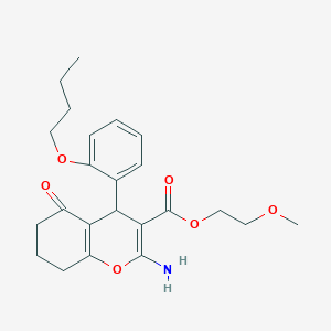 molecular formula C23H29NO6 B461305 2-methoxyethyl 2-amino-4-(2-butoxyphenyl)-5-oxo-5,6,7,8-tetrahydro-4H-chromene-3-carboxylate 