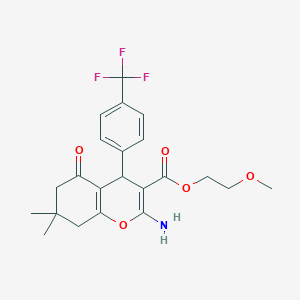 molecular formula C22H24F3NO5 B461306 2-methoxyethyl 2-amino-7,7-dimethyl-5-oxo-4-[4-(trifluoromethyl)phenyl]-5,6,7,8-tetrahydro-4H-chromene-3-carboxylate 