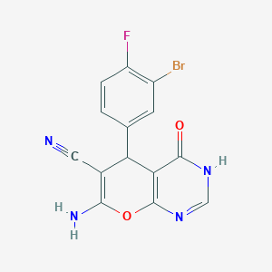 molecular formula C14H8BrFN4O2 B461310 7-amino-5-(3-bromo-4-fluorophenyl)-4-hydroxy-5H-pyrano[2,3-d]pyrimidine-6-carbonitrile 
