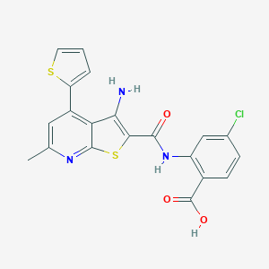 molecular formula C20H14ClN3O3S2 B461319 2-({[3-Amino-6-methyl-4-(2-thienyl)thieno[2,3-b]pyridin-2-yl]carbonyl}amino)-4-chlorobenzoic acid 