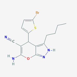 molecular formula C15H15BrN4OS B461326 6-Amino-4-(5-bromo-2-thienyl)-3-butyl-2,4-dihydropyrano[2,3-c]pyrazole-5-carbonitrile 