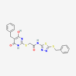 molecular formula C22H19N5O3S3 B4613265 2-[(5-BENZYL-4-HYDROXY-6-OXO-1,6-DIHYDRO-2-PYRIMIDINYL)SULFANYL]-N~1~-[5-(BENZYLSULFANYL)-1,3,4-THIADIAZOL-2-YL]ACETAMIDE 