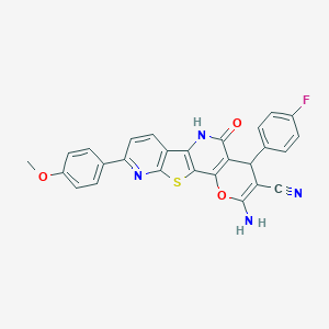 molecular formula C27H17FN4O3S B461327 2-amino-4-(4-fluorophenyl)-9-(4-methoxyphenyl)-5-oxo-5,6-dihydro-4H-pyrano[2,3-d]pyrido[3',2':4,5]thieno[3,2-b]pyridine-3-carbonitrile 
