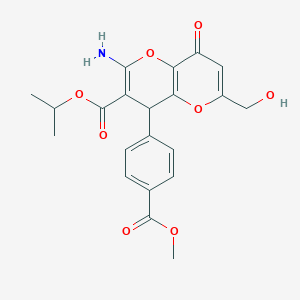 molecular formula C21H21NO8 B461328 Isopropyl 2-amino-6-(hydroxymethyl)-4-[4-(methoxycarbonyl)phenyl]-8-oxo-4,8-dihydropyrano[3,2-b]pyran-3-carboxylate 