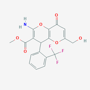 molecular formula C18H14F3NO6 B461330 Methyl 2-amino-6-(hydroxymethyl)-8-oxo-4-[2-(trifluoromethyl)phenyl]-4,8-dihydropyrano[3,2-b]pyran-3-carboxylate 