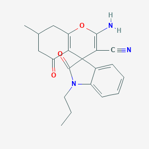 molecular formula C21H21N3O3 B461332 2-Amino-7-methyl-2',5-dioxo-1'-propyl-1',2',5,6,7,8-hexahydrospiro[chromene-4,3'-indole]-3-carbonitrile 