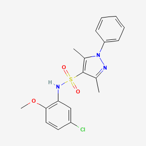 molecular formula C18H18ClN3O3S B4613351 N-(5-chloro-2-methoxyphenyl)-3,5-dimethyl-1-phenyl-1H-pyrazole-4-sulfonamide 