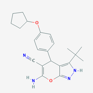 6-Amino-3-tert-butyl-4-[4-(cyclopentyloxy)phenyl]-2,4-dihydropyrano[2,3-c]pyrazole-5-carbonitrile