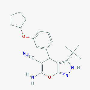 6-Amino-3-tert-butyl-4-[3-(cyclopentyloxy)phenyl]-2,4-dihydropyrano[2,3-c]pyrazole-5-carbonitrile