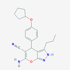 molecular formula C21H24N4O2 B461338 6-Amino-4-[4-(cyclopentyloxy)phenyl]-3-propyl-2,4-dihydropyrano[2,3-c]pyrazole-5-carbonitrile 