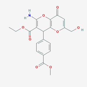 molecular formula C20H19NO8 B461339 Ethyl 2-amino-6-(hydroxymethyl)-4-[4-(methoxycarbonyl)phenyl]-8-oxo-4,8-dihydropyrano[3,2-b]pyran-3-carboxylate 