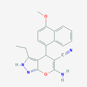 molecular formula C20H18N4O2 B461340 6-Amino-3-ethyl-4-(4-methoxy-1-naphthyl)-2,4-dihydropyrano[2,3-c]pyrazole-5-carbonitrile 