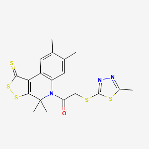 molecular formula C19H19N3OS5 B4613409 4,4,7,8-tetramethyl-5-{[(5-methyl-1,3,4-thiadiazol-2-yl)thio]acetyl}-4,5-dihydro-1H-[1,2]dithiolo[3,4-c]quinoline-1-thione 