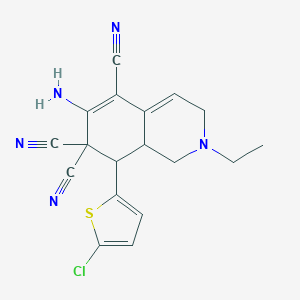 molecular formula C18H16ClN5S B461342 6-amino-8-(5-chloro-2-thienyl)-2-ethyl-2,3,8,8a-tetrahydro-5,7,7(1H)-isoquinolinetricarbonitrile 