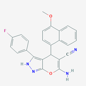 molecular formula C24H17FN4O2 B461343 6-Amino-3-(4-fluorophenyl)-4-(4-methoxy-1-naphthyl)-2,4-dihydropyrano[2,3-c]pyrazole-5-carbonitrile 