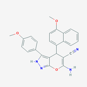 molecular formula C25H20N4O3 B461344 6-Amino-4-(4-methoxy-1-naphthyl)-3-(4-methoxyphenyl)-2,4-dihydropyrano[2,3-c]pyrazole-5-carbonitrile 