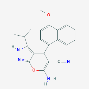 molecular formula C21H20N4O2 B461345 6-Amino-3-isopropyl-4-(4-methoxy-1-naphthyl)-2,4-dihydropyrano[2,3-c]pyrazole-5-carbonitrile 