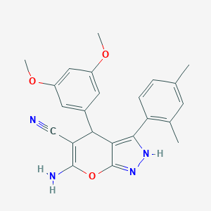molecular formula C23H22N4O3 B461354 6-Amino-4-(3,5-dimethoxyphenyl)-3-(2,4-dimethylphenyl)-2,4-dihydropyrano[2,3-c]pyrazole-5-carbonitrile 