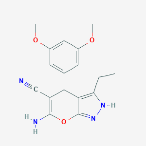 molecular formula C17H18N4O3 B461355 6-Amino-4-(3,5-dimethoxyphenyl)-3-ethyl-2,4-dihydropyrano[2,3-c]pyrazole-5-carbonitrile 