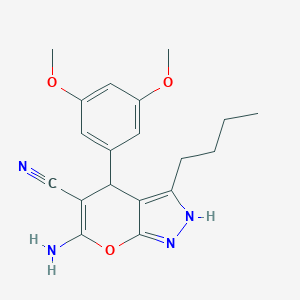 molecular formula C19H22N4O3 B461359 6-Amino-3-butyl-4-(3,5-dimethoxyphenyl)-2,4-dihydropyrano[2,3-c]pyrazole-5-carbonitrile 