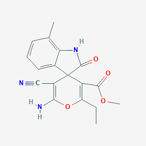 methyl 6'-amino-5'-cyano-2'-ethyl-7-methyl-1,3-dihydro-2-oxospiro[2H-indole-3,4'-4'H-pyran]-3'-carboxylate