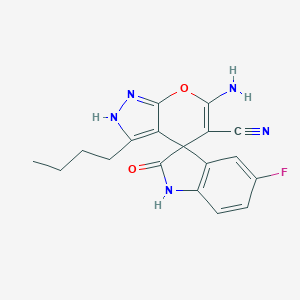 molecular formula C18H16FN5O2 B461365 6'-amino-3'-butyl-5-fluoro-2-oxospiro[1H-indole-3,4'-2H-pyrano[2,3-c]pyrazole]-5'-carbonitrile CAS No. 674807-59-1