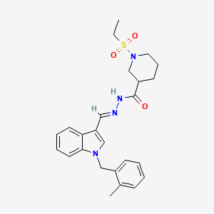 molecular formula C25H30N4O3S B4613658 1-(ethylsulfonyl)-N'-{[1-(2-methylbenzyl)-1H-indol-3-yl]methylene}-3-piperidinecarbohydrazide 