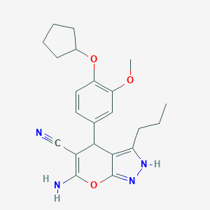 molecular formula C22H26N4O3 B461367 6-Amino-4-[4-(cyclopentyloxy)-3-methoxyphenyl]-3-propyl-2,4-dihydropyrano[2,3-c]pyrazole-5-carbonitrile 