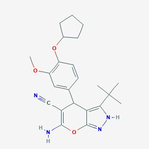 molecular formula C23H28N4O3 B461368 6-Amino-3-tert-butyl-4-[4-(cyclopentyloxy)-3-methoxyphenyl]-2,4-dihydropyrano[2,3-c]pyrazole-5-carbonitrile 