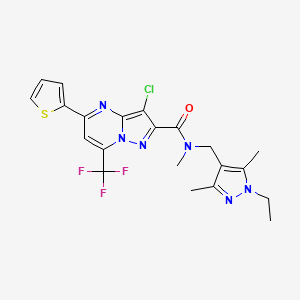 molecular formula C21H20ClF3N6OS B4613697 3-chloro-N-[(1-ethyl-3,5-dimethyl-1H-pyrazol-4-yl)methyl]-N-methyl-5-(2-thienyl)-7-(trifluoromethyl)pyrazolo[1,5-a]pyrimidine-2-carboxamide 