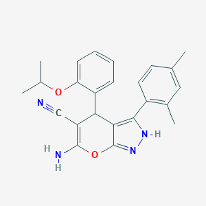 molecular formula C24H24N4O2 B461370 6-Amino-3-(2,4-dimethylphenyl)-4-(2-isopropoxyphenyl)-2,4-dihydropyrano[2,3-c]pyrazole-5-carbonitrile 