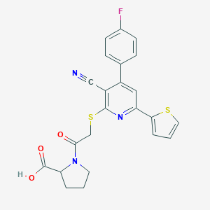 molecular formula C23H18FN3O3S2 B461374 1-[2-[3-Cyano-4-(4-fluorophenyl)-6-thiophen-2-ylpyridin-2-yl]sulfanylacetyl]pyrrolidine-2-carboxylic acid 