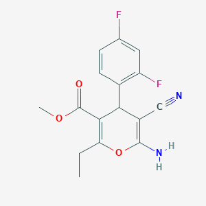 molecular formula C16H14F2N2O3 B461376 methyl 6-amino-5-cyano-4-(2,4-difluorophenyl)-2-ethyl-4H-pyran-3-carboxylate 
